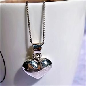 Sterling Silver Puffy Heart Pendant with Silver Chain