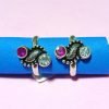 OXIDIZED SILVER RED AND WHITE CORUNDUM TOE RINGS