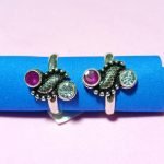 OXIDIZED SILVER RED AND WHITE CORUNDUM TOE RINGS