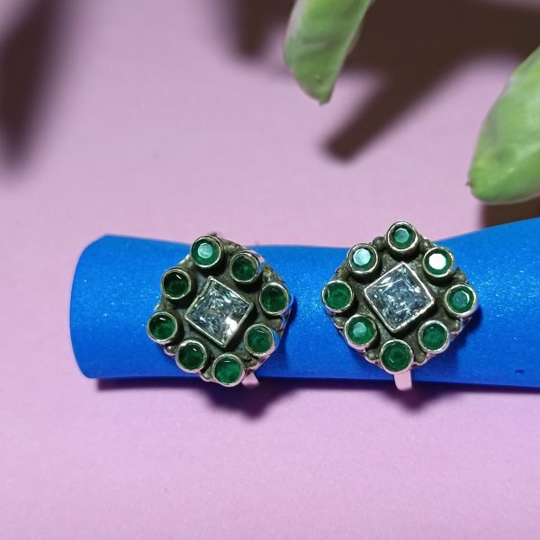 OXIDIZED SILVER GREEN Diamond Shape TOE RINGS