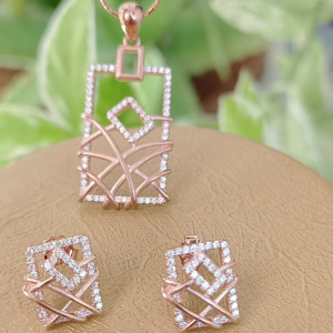 Rectangle Shape Rose Gold 925 Silver Pendant earring set