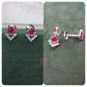 Unique & Trendy Pair of 925 Silver Studs - Red